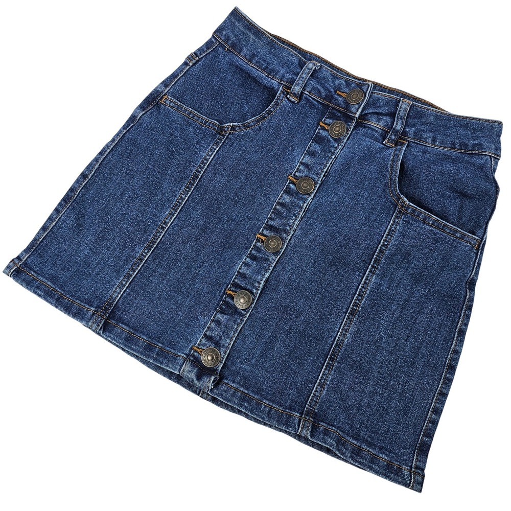 Almost Famous Mini Skirt Women's Size 3 Blue Denim Buttons Hippie High Rise Boho